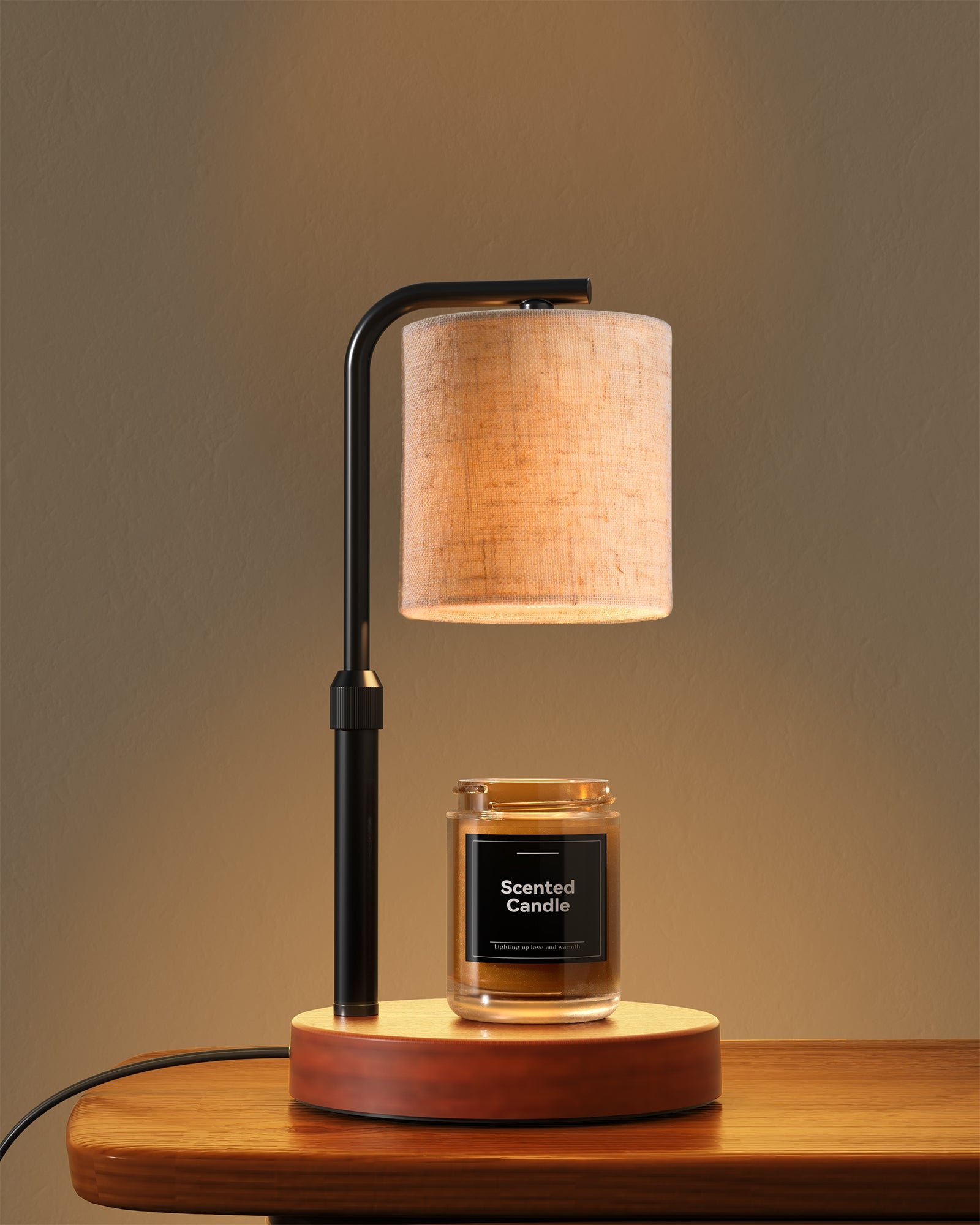 Lisunar linen candle warmer lamp on bedside table evening glow