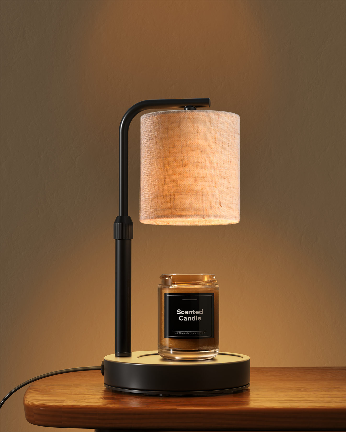 Lisunar black linen candle warmer lamp on bedside table evening glow