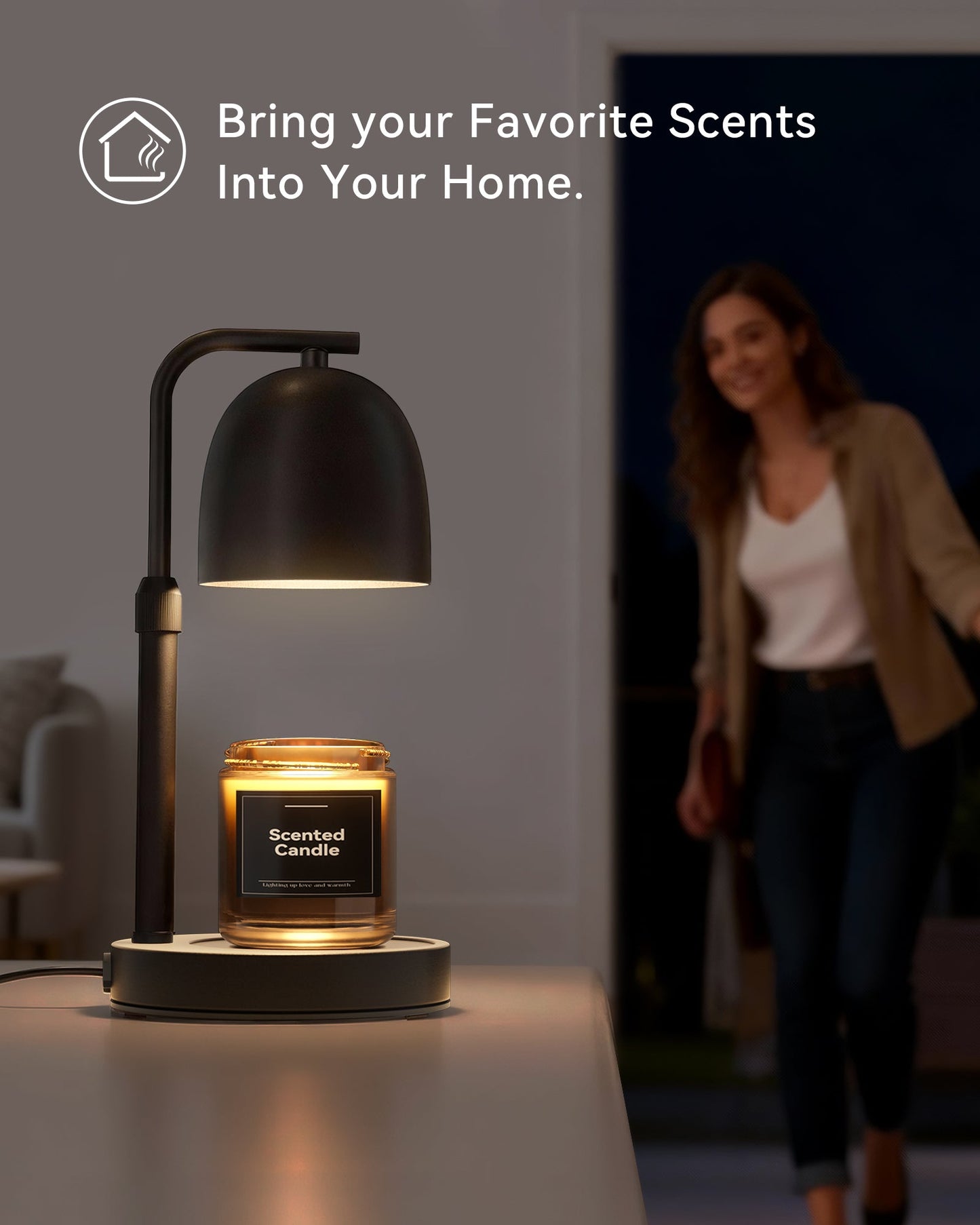 Lisunar black dome candle warmer on bedside table evening glow
