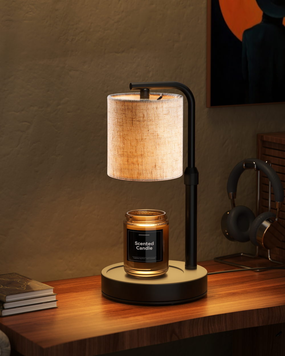 Lisunar black linen candle warmer with gift box product shot