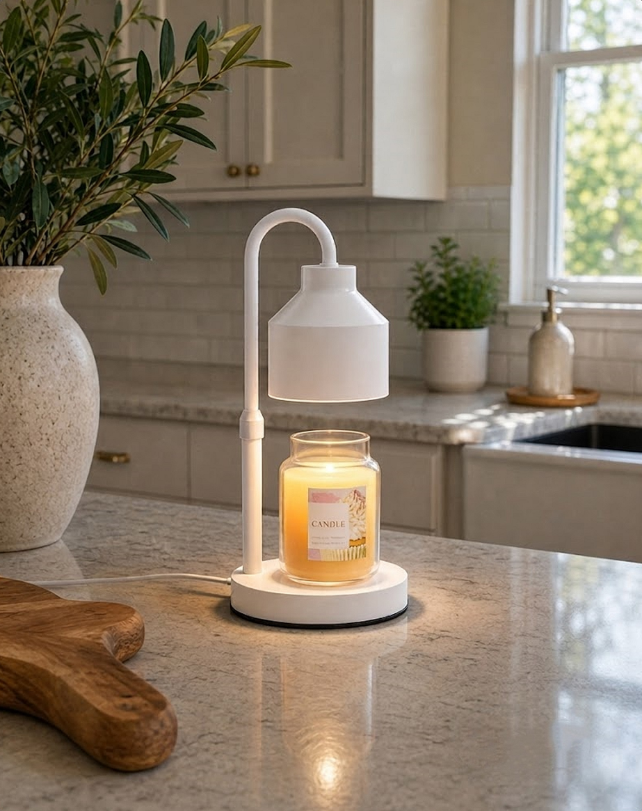 Electric Candle Warmer Lamp White, Candle Lamp Warmer with Timer, Wax Warmer Lamp for Jar Candles, Adjustable Height Candle Light Warmer with 2 Bulbs